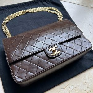 Chanel Classic Brown Medium Double Flap Bag with Madmoisle Chain